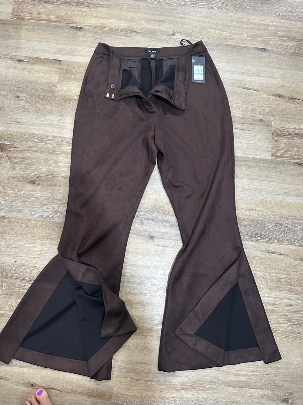 BCBG Chocolate Brown Flared Pants with open flare bottom / slit